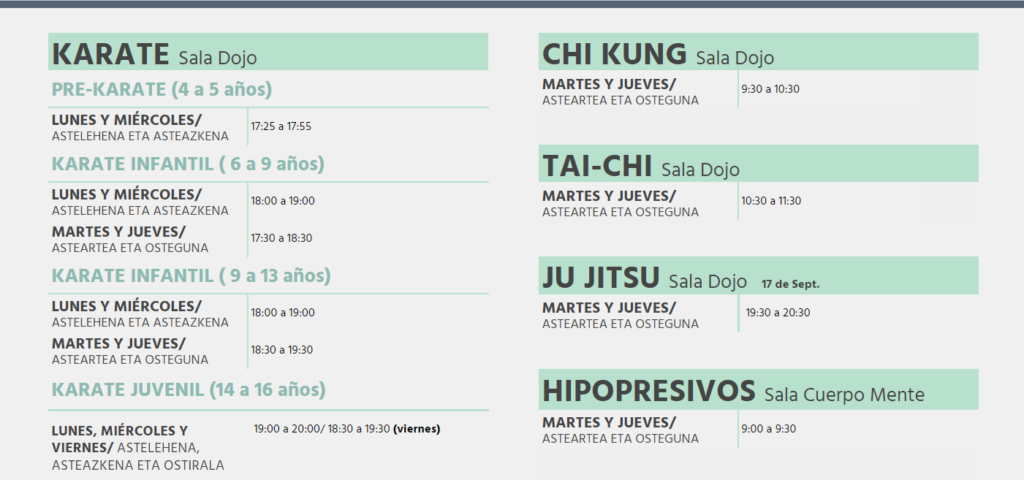 Horarios de actividades