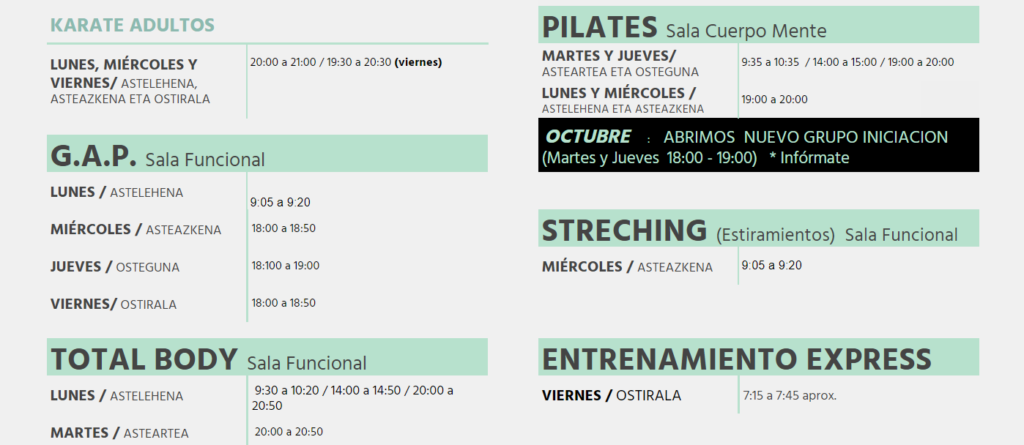 Horarios de actividades