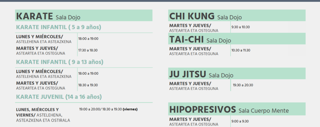 Horarios de actividades