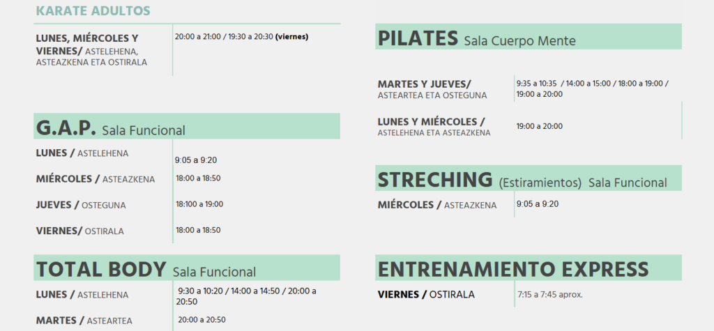 Horarios de actividades